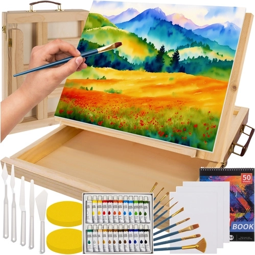 Kunstschilderset met koffertje en ezel