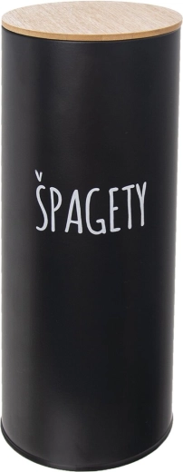 Blikken spaghettidoos met bamboe deksel, zwart, diameter 11 cm (CZ/SK)