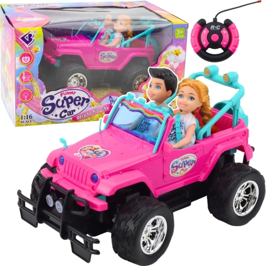Roze RC terreinwagen met poppen 1:16