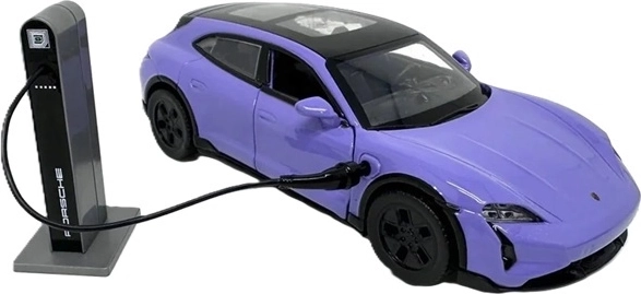 Elektrisch model van de Porsche Taycan Turbo S in paarse kleur