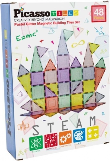 Magnetische bouwset PICASSOTILES pastel glitter – 48 stukken