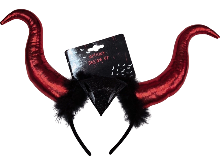 Halloween-diadeem met rode hoorns en veren