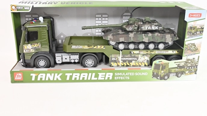 Militaire vrachtwagen met geluid en tank
