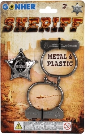 Cowboyset met metalen handboeien en sheriffinsigne van Gonher