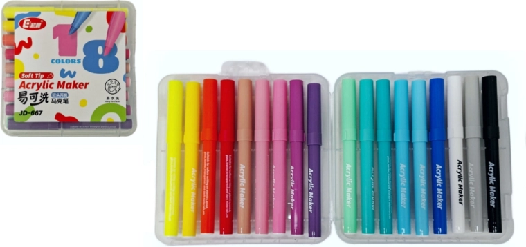 Acrylmarkers voor glas, keramiek, hout en steen – set van 18 stuks