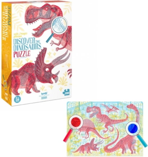 Educatieve puzzel Ontdek dinosaurussen Londji, 200 stukjes met vergrootglazen