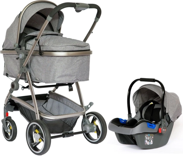 Bauerkraft multifunctionele 2-in-1-kinderwagen met reiswieg en autostoel, grijs