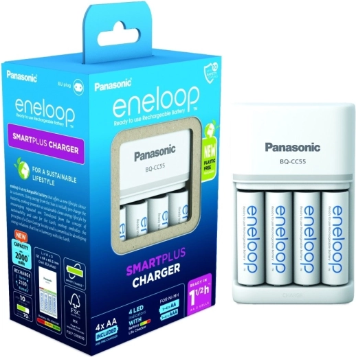 Eneloop oplader Smart and Quick BQCC55 + 4x AA-batterijen