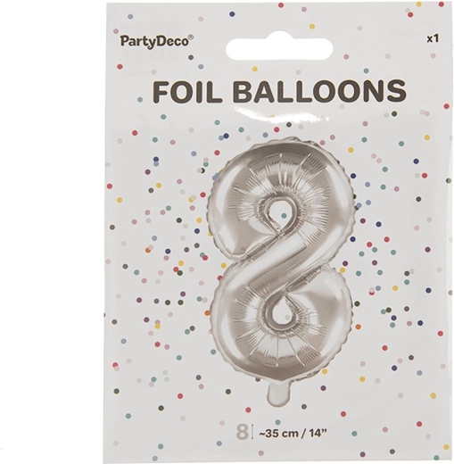 Folieballon cijfer 8 zilver 35 cm
