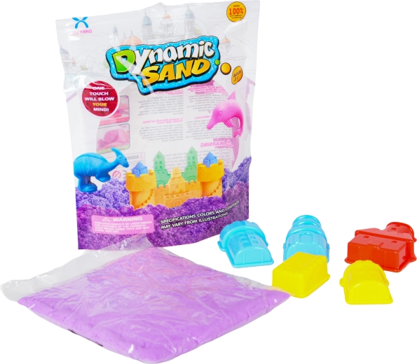 Paars kinetisch zand met 5 kasteelvormpjes