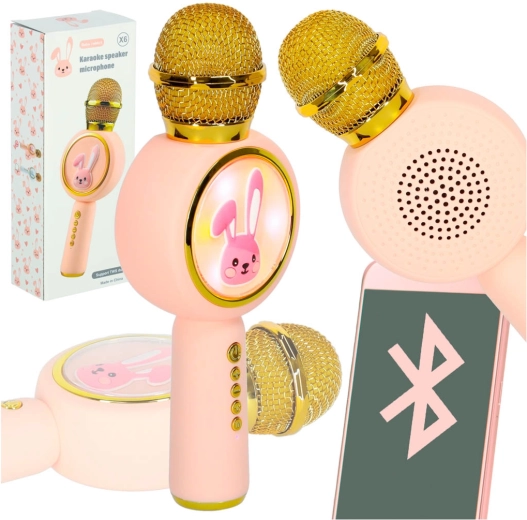 Draadloze kinderkaraoke­microfoon met konijntje – roze