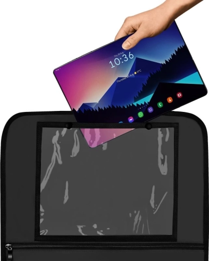 Transparant tabletvak voor entertainment onderweg