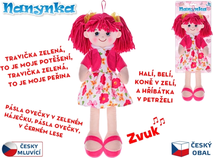 Interactieve stoffen pop Nanynka 50 cm, zingt en spreekt Tsjechisch