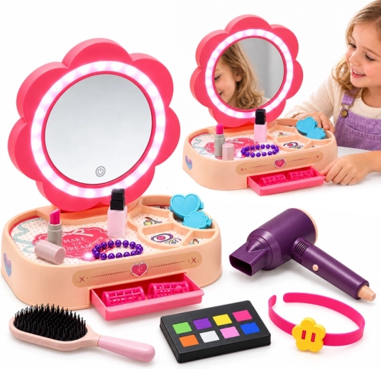 Kinderkaptafel met LED-spiegel en accessoires