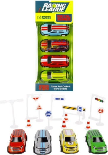 Raceauto's met verkeersborden