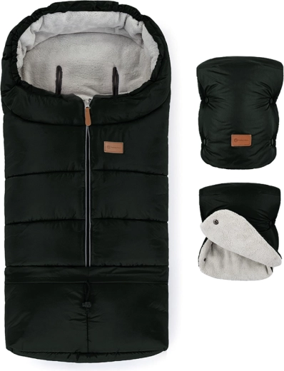Petite&Mars set wintervoetenzak Jibot 3-in-1 en kinderwagenhandschoenen Jasie ink black
