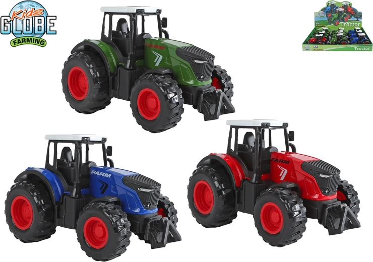 Metalen tractor Kids Globe Farming met terugtrekmechanisme 12 cm - 1 stuk
