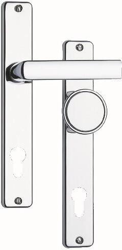 Deurbeslag: deurklink met schild en knop 804, hartafstand 90 mm, RVS