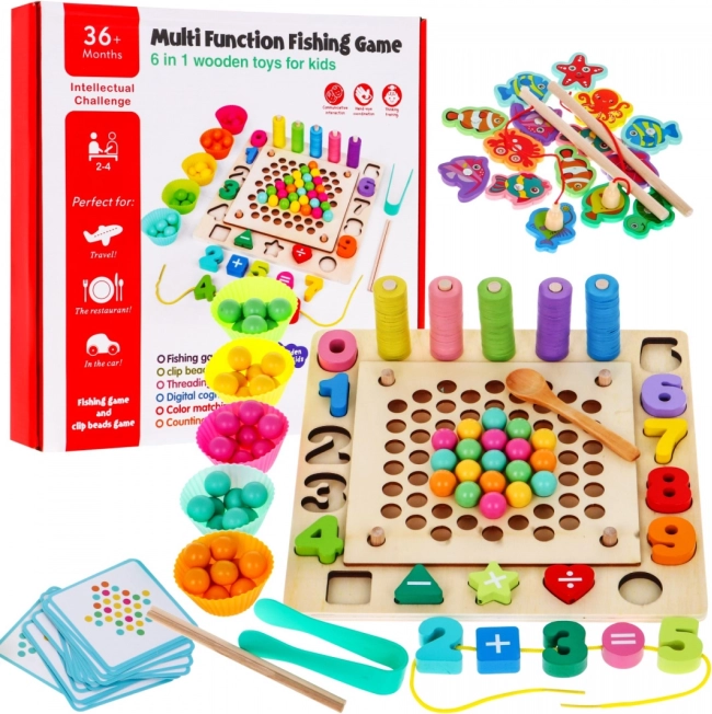 Houten educatieve spelset 6-in-1 voor kinderen 3+ Sorter vissen leren cijfers