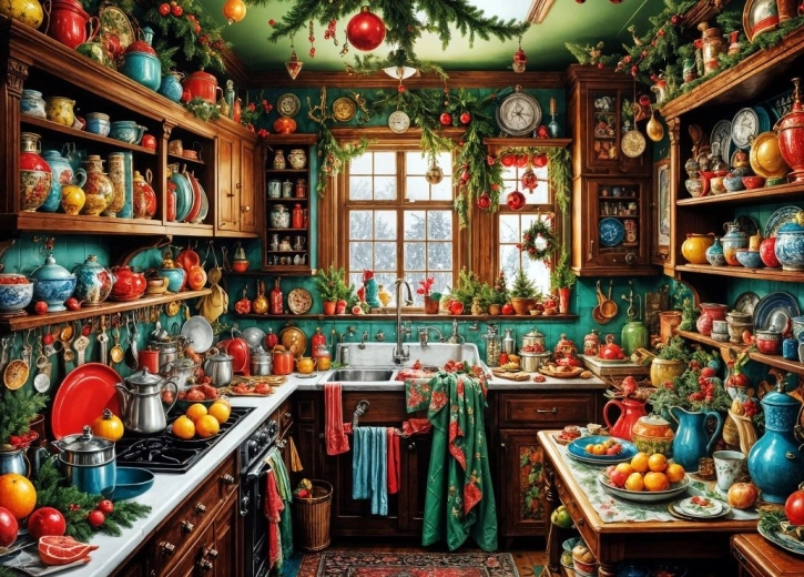 Puzzel Bluebird Nostalgische kerstkeuken 1500 stukjes