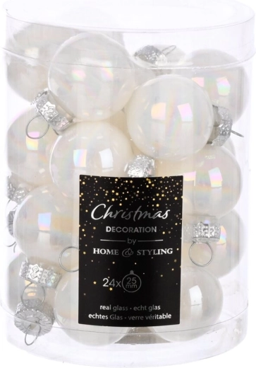 Glazen kerstballen parelwit 2,5 cm, 24 stuks