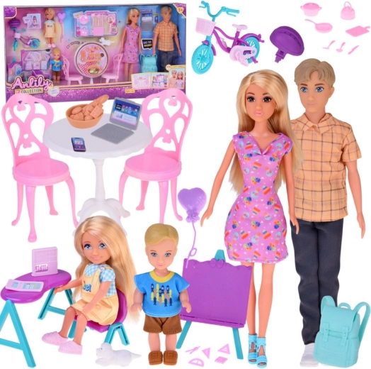 Familieset poppen met ouders, kinderen en accessoires