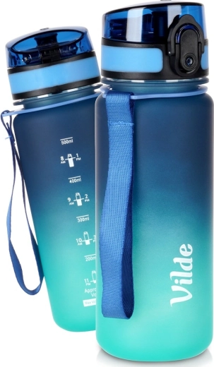 Waterfles Vilde 500 ml blauw-turquoise met maatverdeling