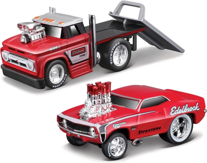 Maisto Muscle Transports 1966 Chevrolet C60 flatbed met 1969 Chevrolet Camaro SS 1:64