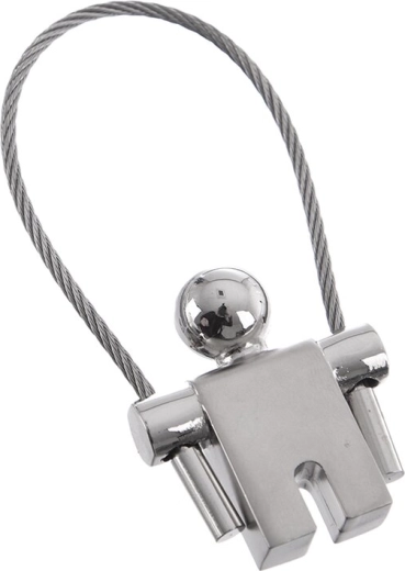 Metalen sleutelhanger met stalen kabel in de vorm van een poppetje