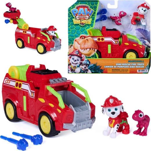 Spin Master Paw Patrol film Dino Rescue – brandweerwagen Marshall 20 cm met figuren en projectielen