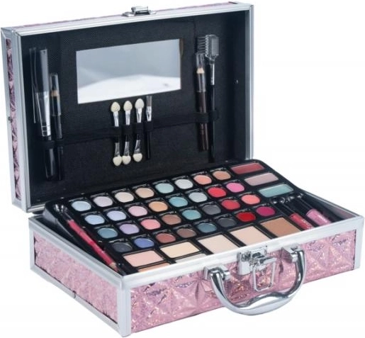 Roze cosmetische koffer middelgroot met complete make-upset