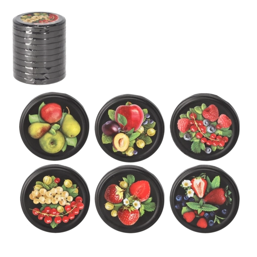 Set van 10 weckdeksels fi 82 Owoce Mix zwart mat klik