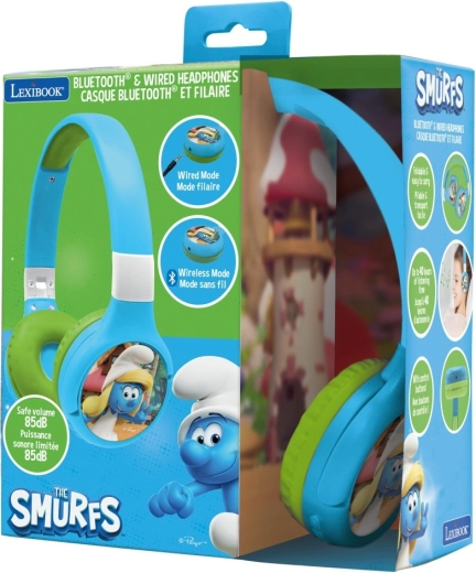 Kinder opvouwbare Bluetooth-hoofdtelefoon met volumebegrenzing Smurfen 2-in-1