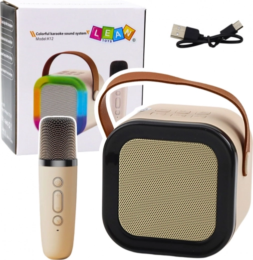Draadloze karaokeluidspreker met microfoon K12 RGB Bluetooth – beige