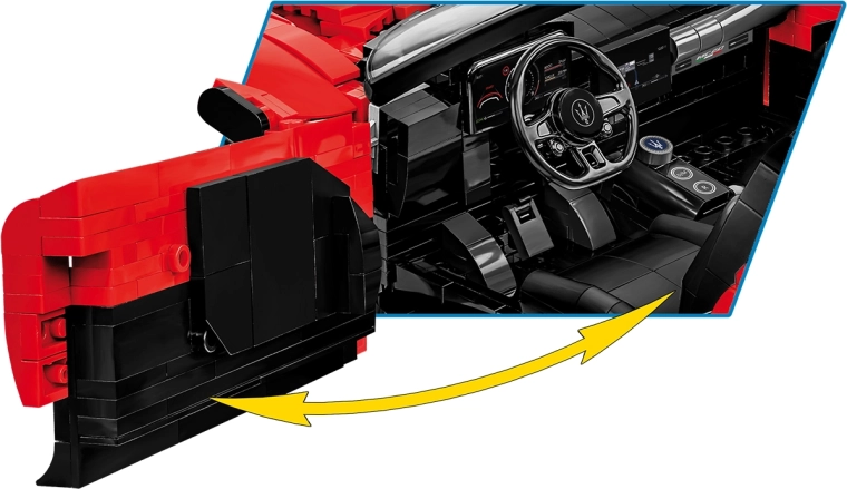 Gedetailleerd interieur en replica van een V6-motor