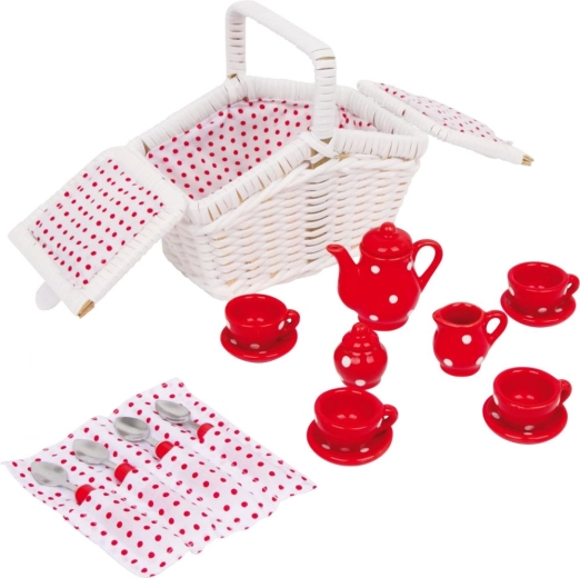 Picknickmand voor kinderen met rood theeservies