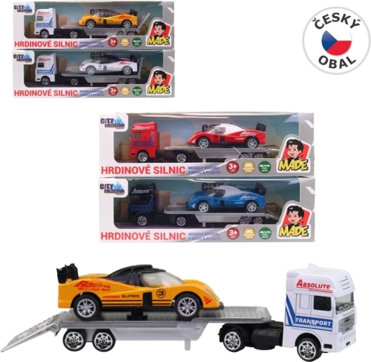Autotransporter met raceauto 18 cm