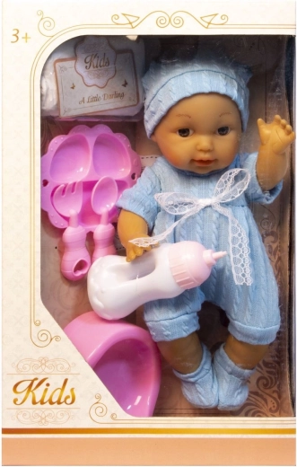 Babypop met accessoires – drinkt en plast – 1 stuk