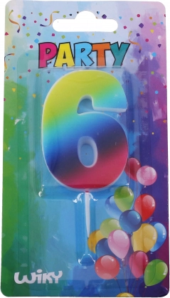 Partykaars cijfer 6 regenboog met standaard