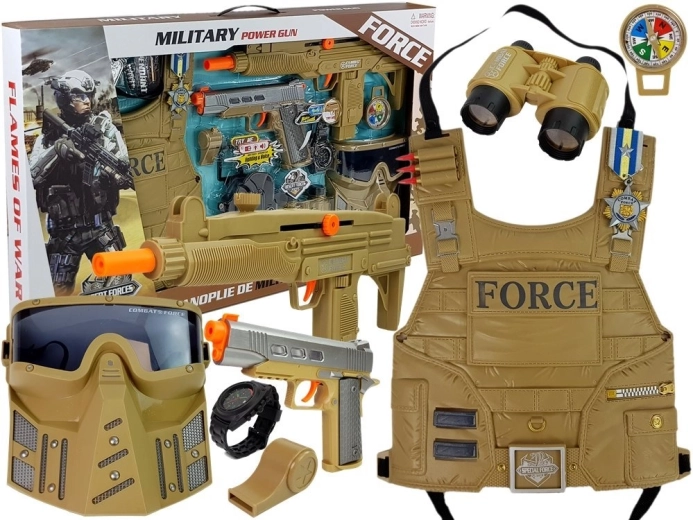 Militaire set voor kinderen met vest, pistool, masker, kompas en meer uitrusting