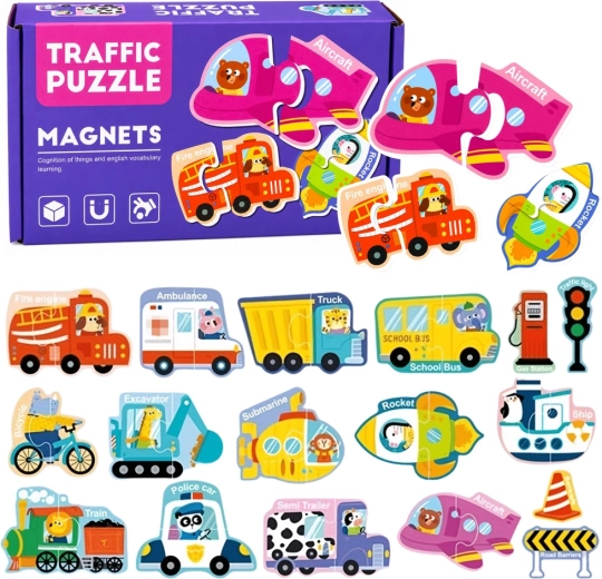 Magnetische puzzel voertuigen – set van 30 stukjes