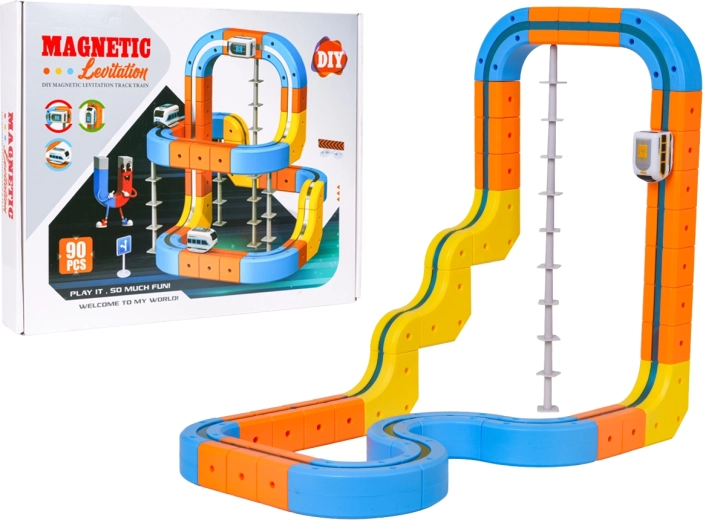 Magnetische kleurrijke racebaan met treintje, 90 onderdelen