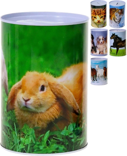 Metalen kinder-spaarpot met fotomotief van dieren - 1 stuk