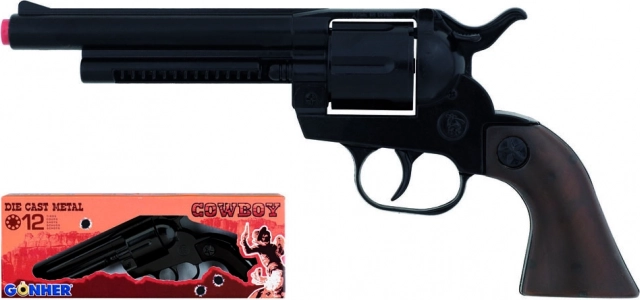 Cowboyrevolver, metalen zwart, 12 schoten