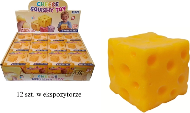 Antistress knijpbal in de vorm van kaas (kubus 6 × 6 × 6 cm)