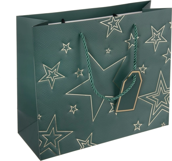 Cadeaupapieren tas met sterrenmotief groen 31 × 12 × 26 cm