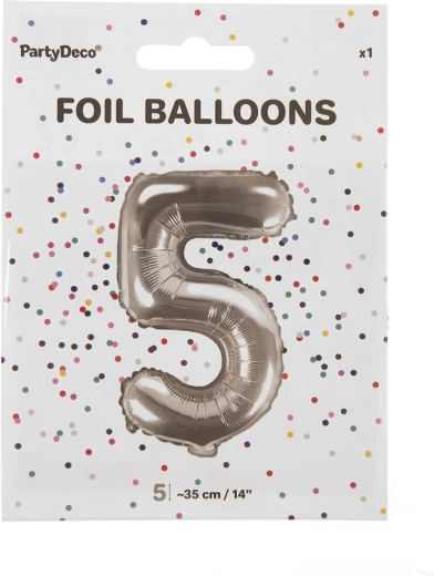 Zilveren folieballon cijfer 5 (35 cm)