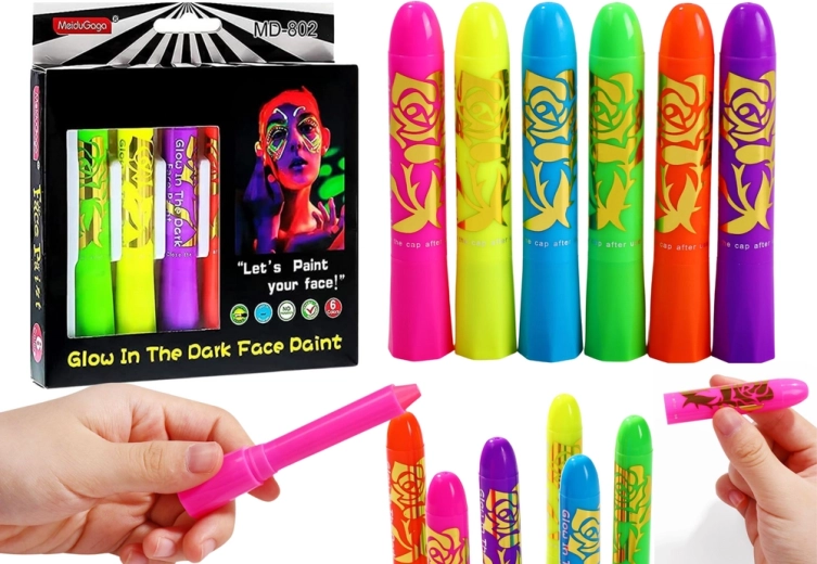 Neon gezichtsverfset, fluorescerende stiften, 6 stuks