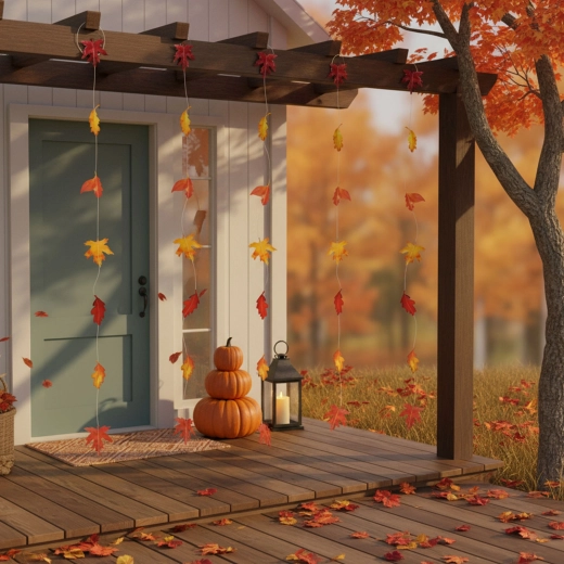 Hangende herfstdecoratie met vallende bladeren 2,1 m, 4 stuks