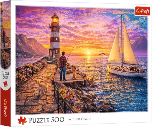 Puzzel 500 stukjes vuurtoren bij zonsondergang